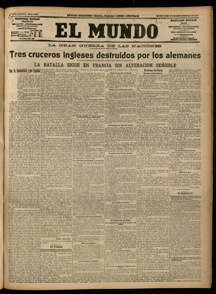 Miniatura de El Mundo del 23 de septiembre de 1914