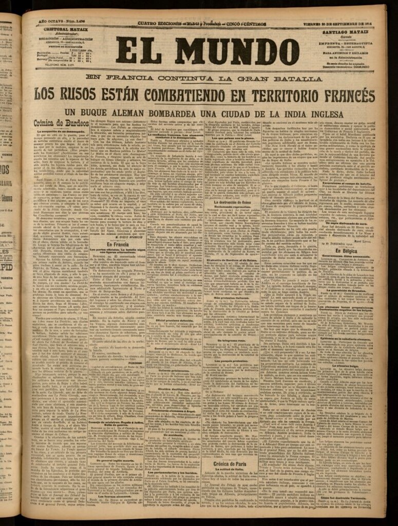 Miniatura de El Mundo del 25 de septiembre de 1914