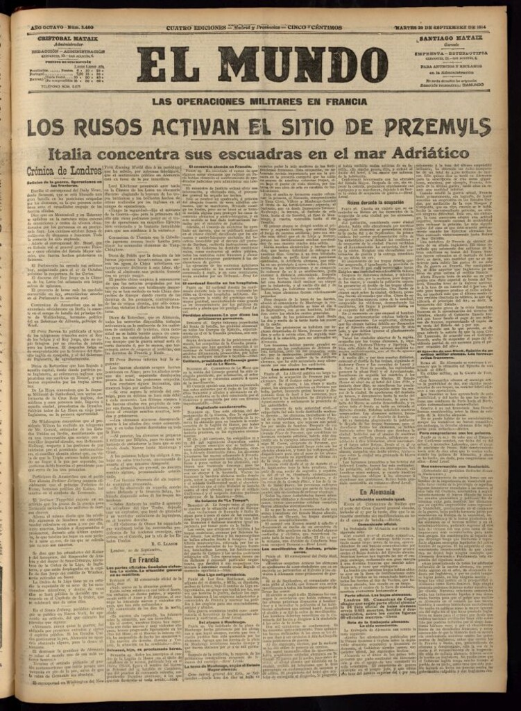 Miniatura de El Mundo del 29 de septiembre de 1914