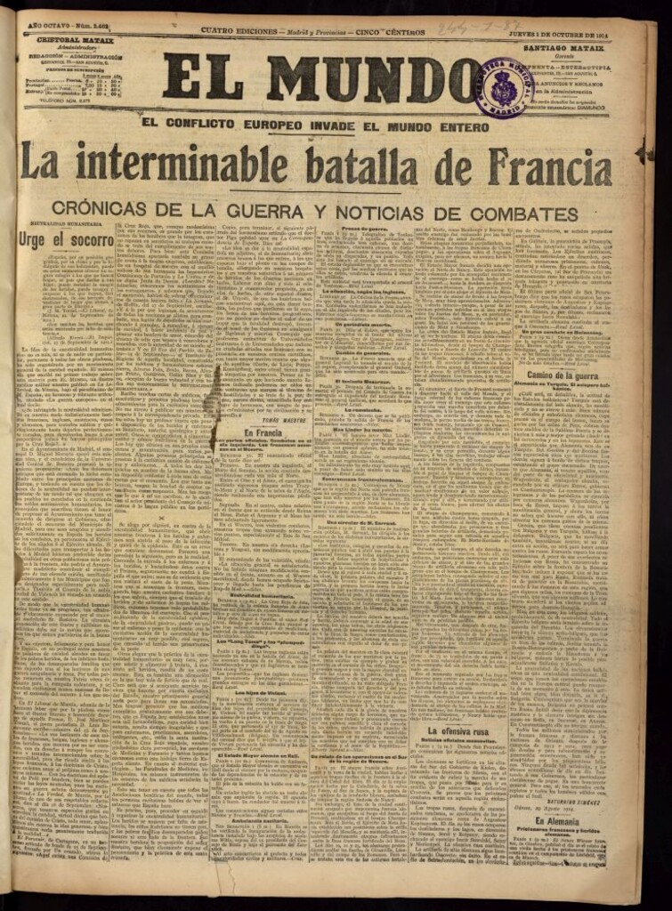 Miniatura de El Mundo del 1 de octubre de 1914