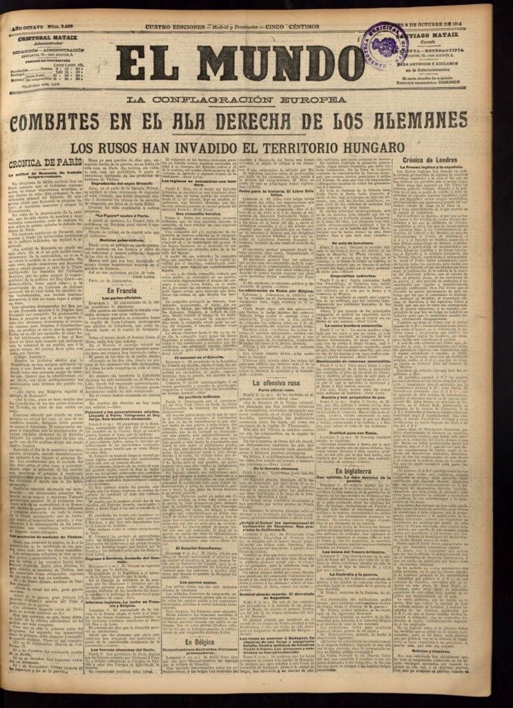 Miniatura de El Mundo del 8 de octubre de 1914