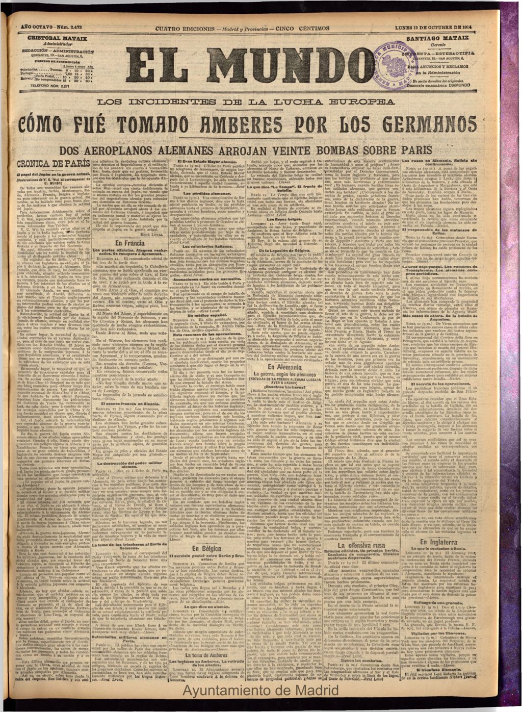 Miniatura de El Mundo del 12 de octubre de 1914