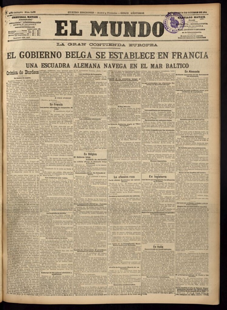 Miniatura de El Mundo del 14 de octubre de 1914