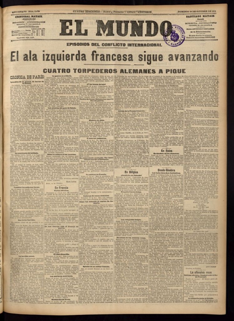 Miniatura de El Mundo del 18 de octubre de 1914