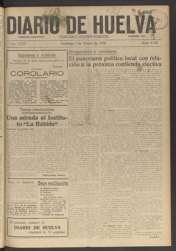 Miniatura de Diario de Huelva : periódico independiente del 5 de enero de 1936