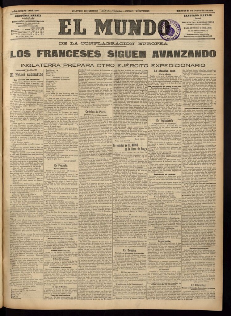 Miniatura de El Mundo del 20 de octubre de 1914