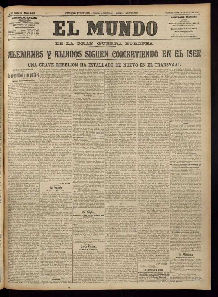 Miniatura de El Mundo del 29 de octubre de 1914