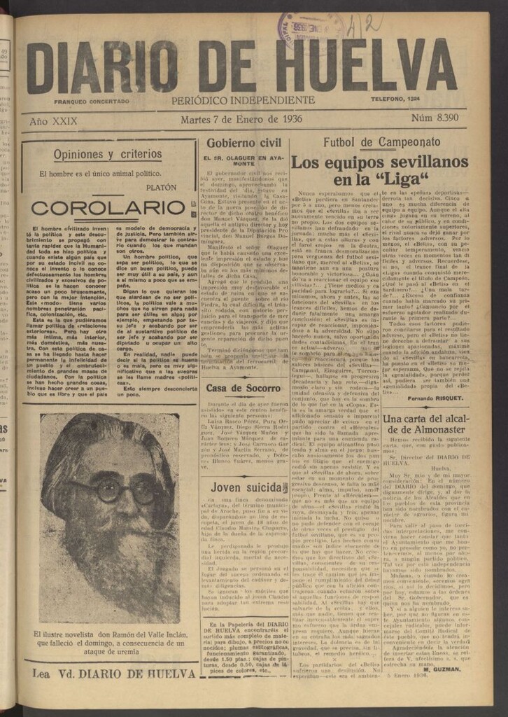 Miniatura de Diario de Huelva : periódico independiente del 7 de enero de 1936