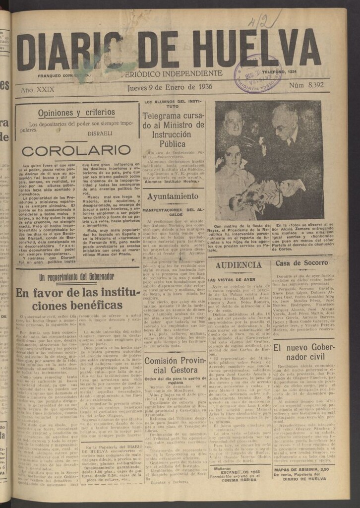 Miniatura de Diario de Huelva : periódico independiente del 9 de enero de 1936