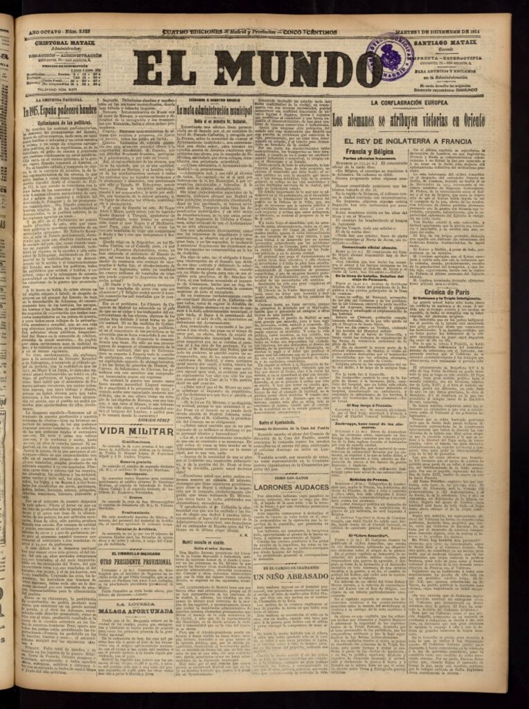 Miniatura de El Mundo del 1 de diciembre de 1914