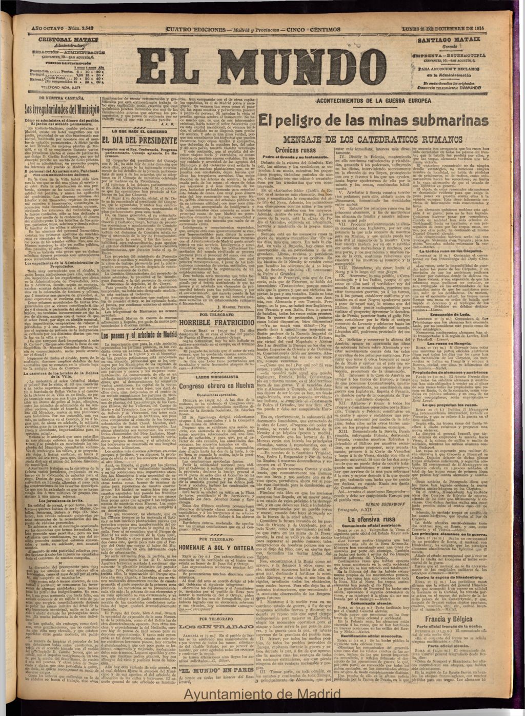 Miniatura de El Mundo del 21 de diciembre de 1914