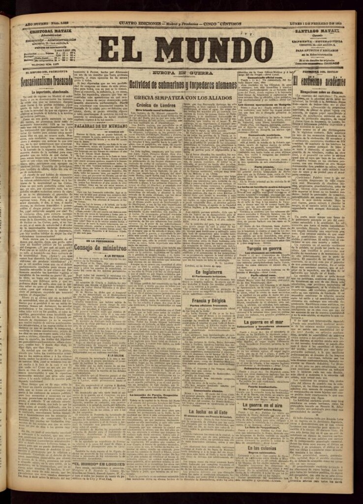 Miniatura de El Mundo del 1 de febrero de 1915