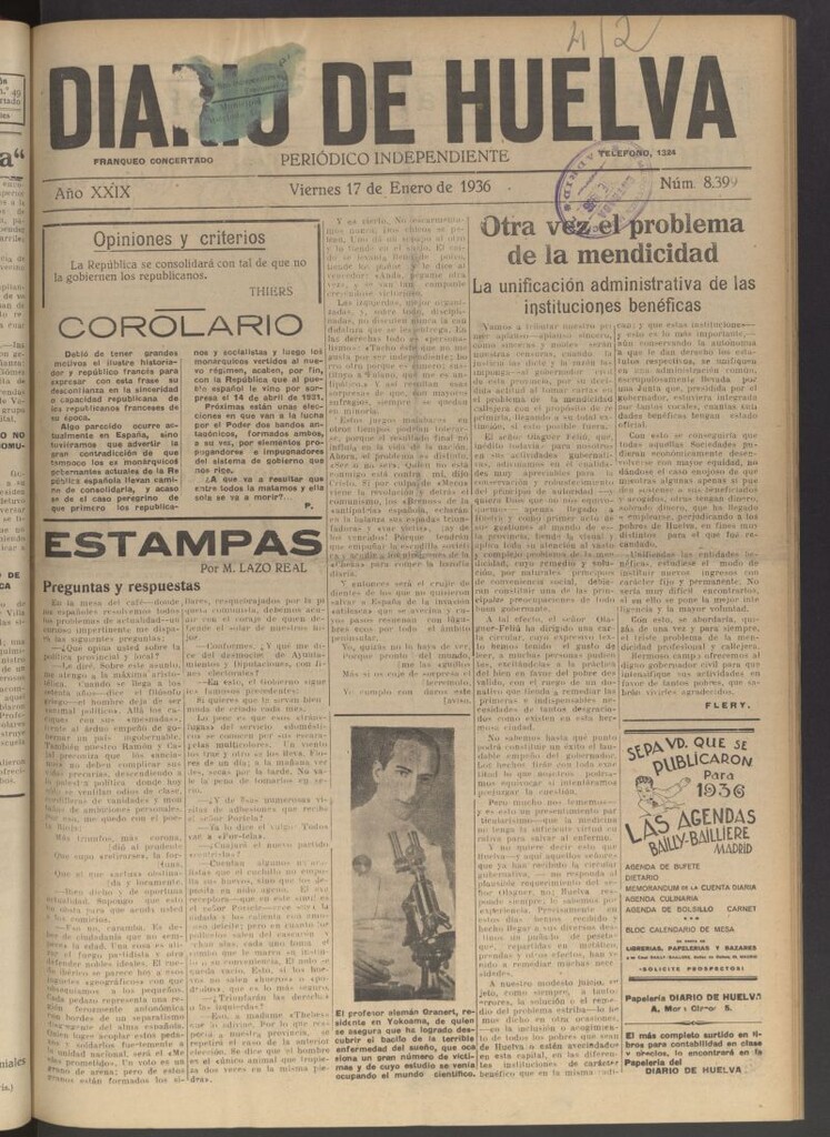 Miniatura de Diario de Huelva : periódico independiente del 17 de enero de 1936