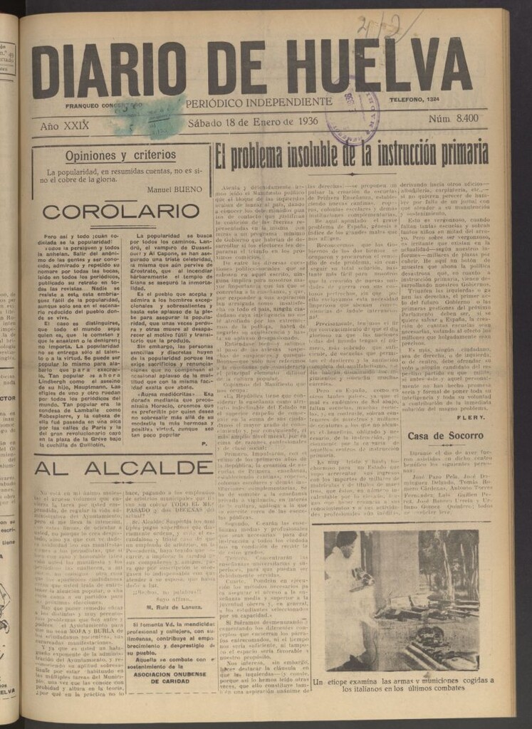 Miniatura de Diario de Huelva : periódico independiente del 18 de enero de 1936