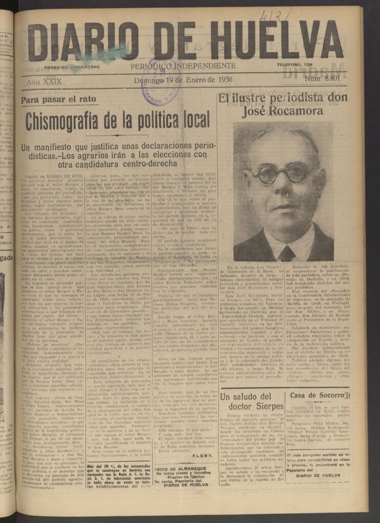 Miniatura de Diario de Huelva : periódico independiente del 19 de enero de 1936