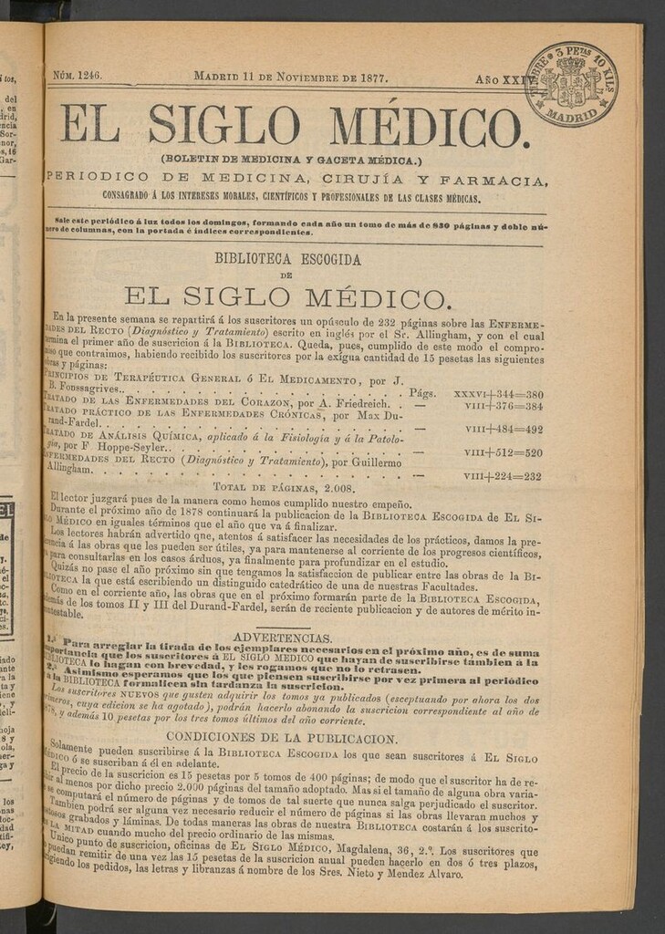 Miniatura de El Siglo Médico: boletín de medicina y gaceta médica del 11 de noviembre de 1877
