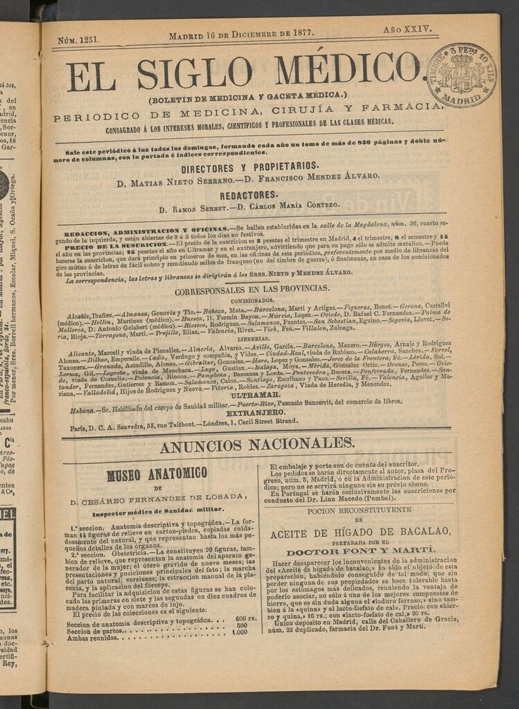 Miniatura de El Siglo Médico: boletín de medicina y gaceta médica del 16 de diciembre de 1877