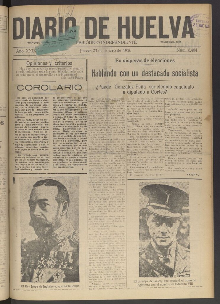 Miniatura de Diario de Huelva : periódico independiente del 23 de enero de 1936