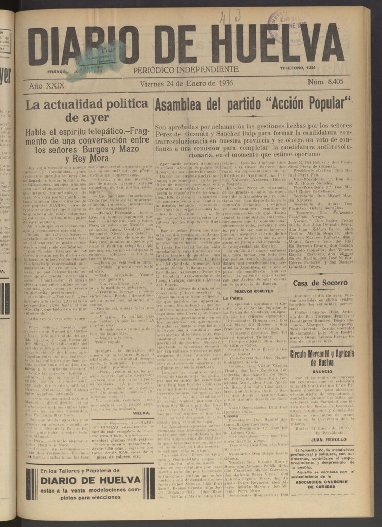 Miniatura de Diario de Huelva : periódico independiente del 24 de enero de 1936