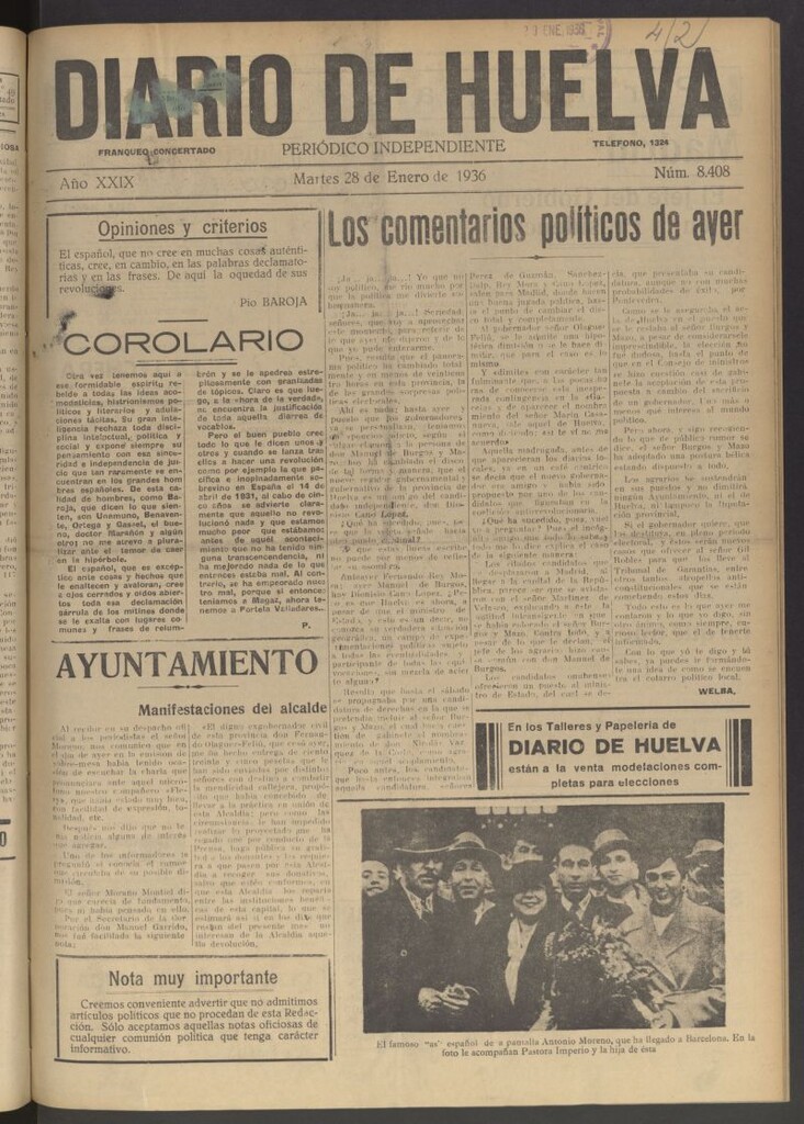 Miniatura de Diario de Huelva : periódico independiente del 28 de enero de 1936