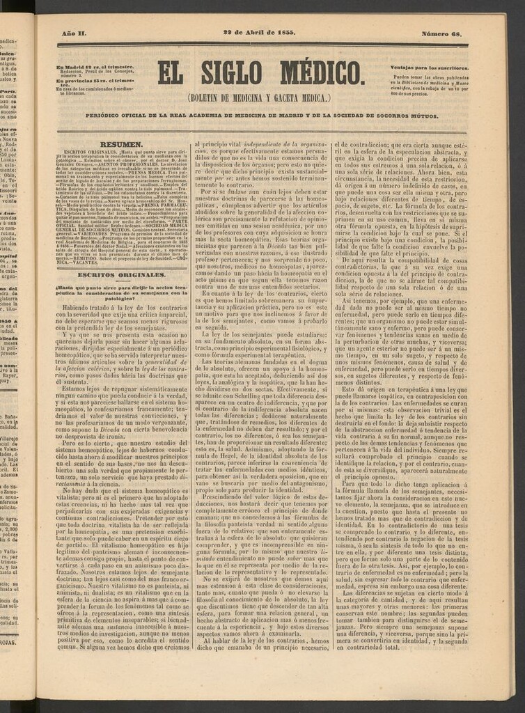 Miniatura de El Siglo Médico: boletín de medicina y gaceta médica del 22 de abril de 1855