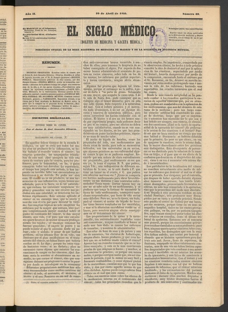 Miniatura de El Siglo Médico: boletín de medicina y gaceta médica del 29 de abril de 1855