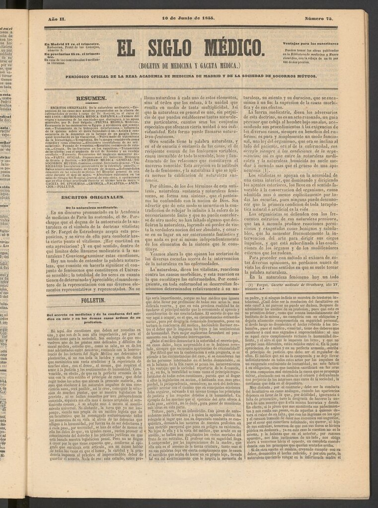 Miniatura de El Siglo Médico: boletín de medicina y gaceta médica del 10 de junio de 1855