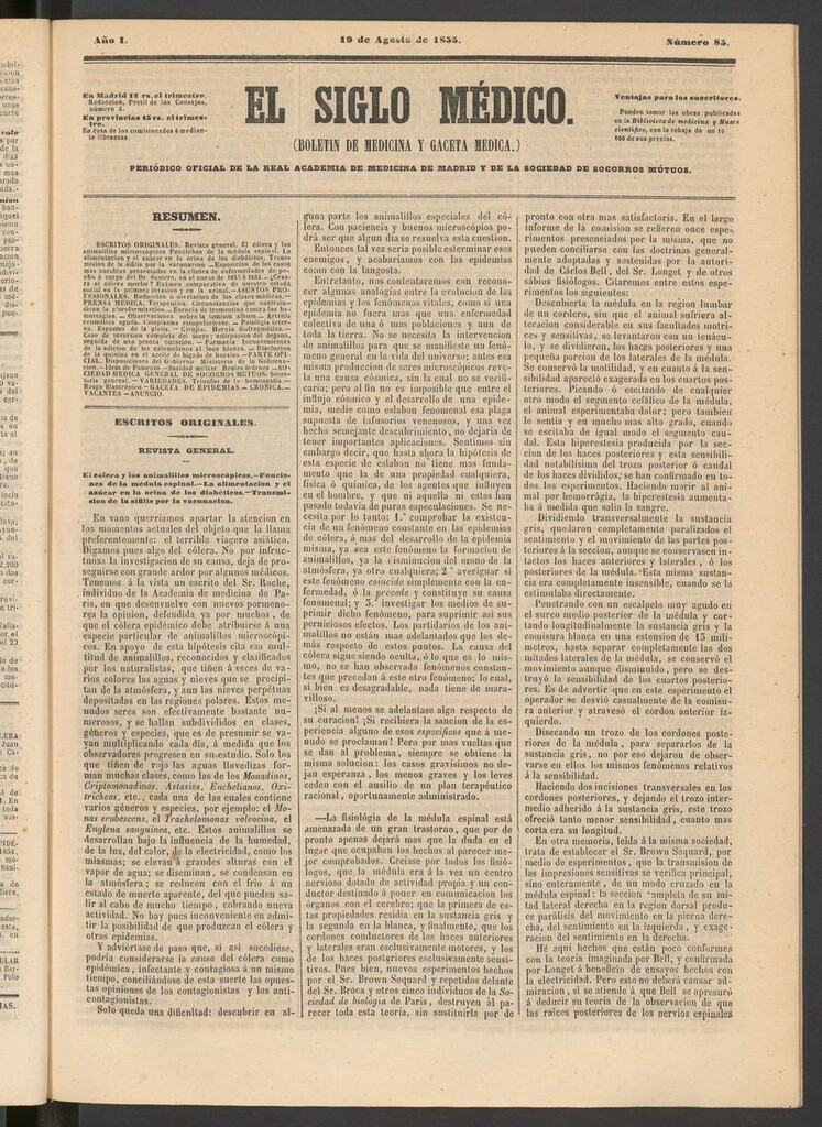 Miniatura de El Siglo Médico: boletín de medicina y gaceta médica del 19 de agosto de 1855