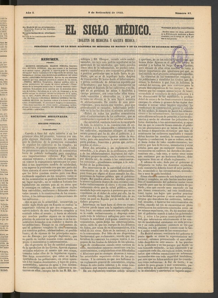 Miniatura de El Siglo Médico: boletín de medicina y gaceta médica del 2 de septiembre de 1855