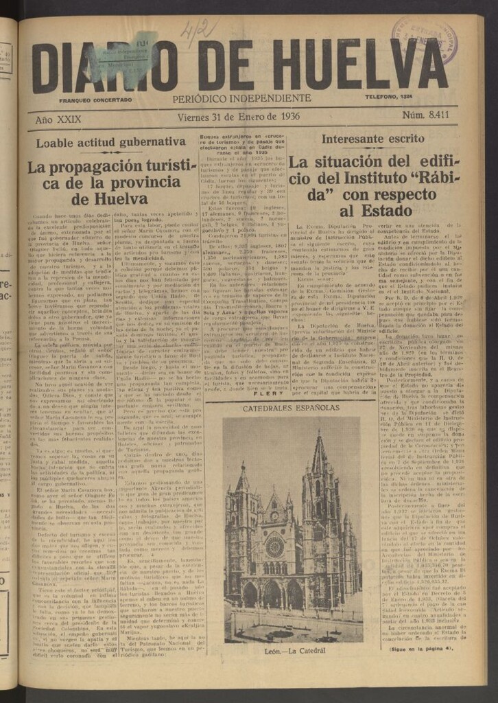 Miniatura de Diario de Huelva : periódico independiente del 31 de enero de 1936