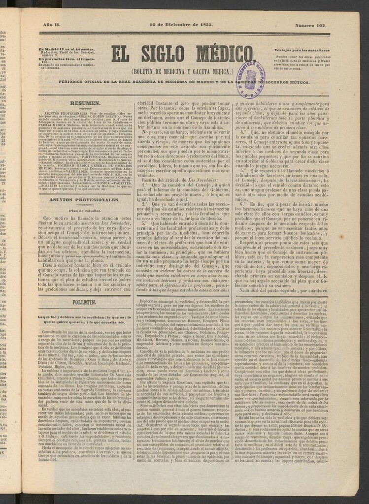 Miniatura de El Siglo Médico: boletín de medicina y gaceta médica del 16 de diciembre de 1855