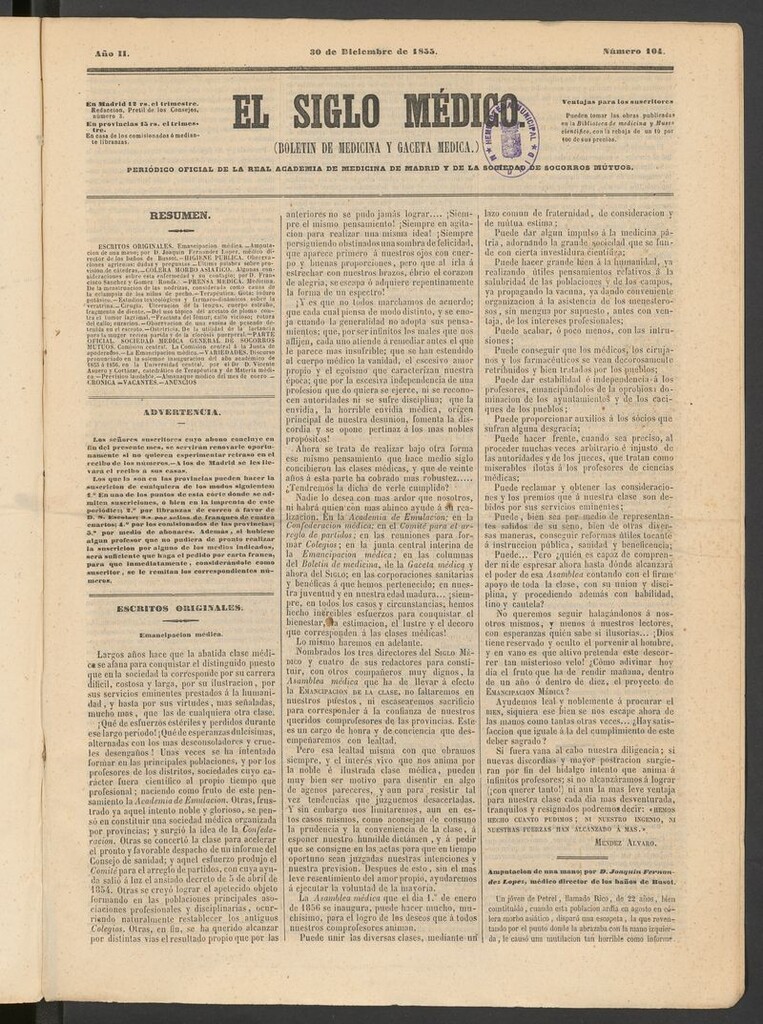 Miniatura de El Siglo Médico: boletín de medicina y gaceta médica del 30 de diciembre de 1855