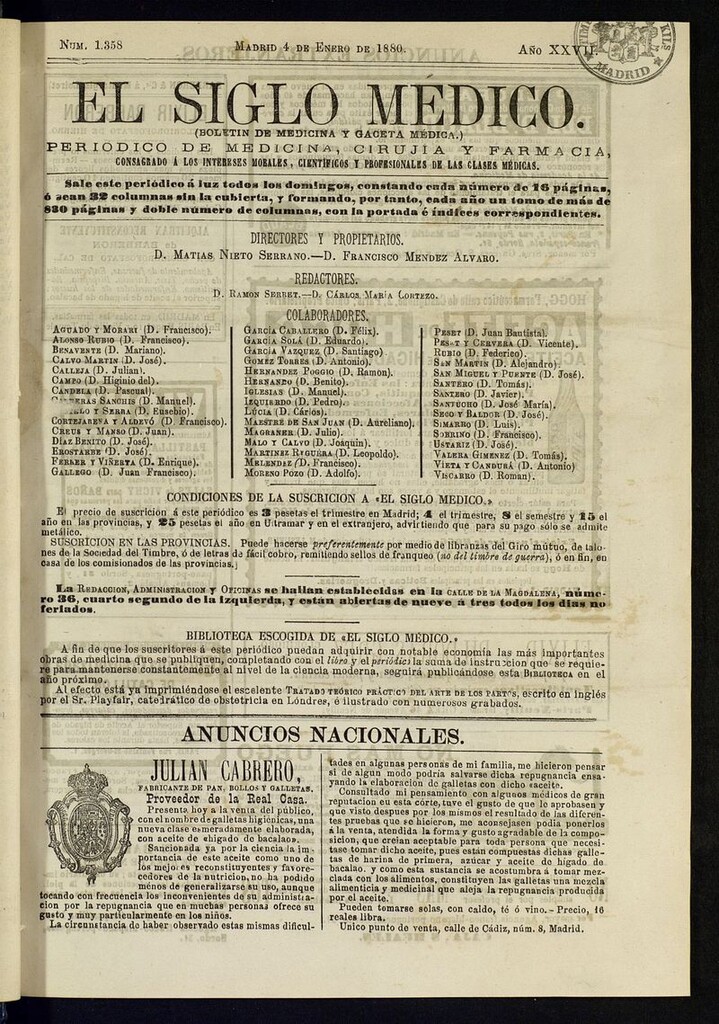 Miniatura de El Siglo Médico: boletín de medicina y gaceta médica del 4 de enero de 1880