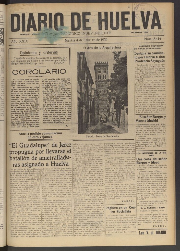 Miniatura de Diario de Huelva : periódico independiente del 4 de febrero de 1936