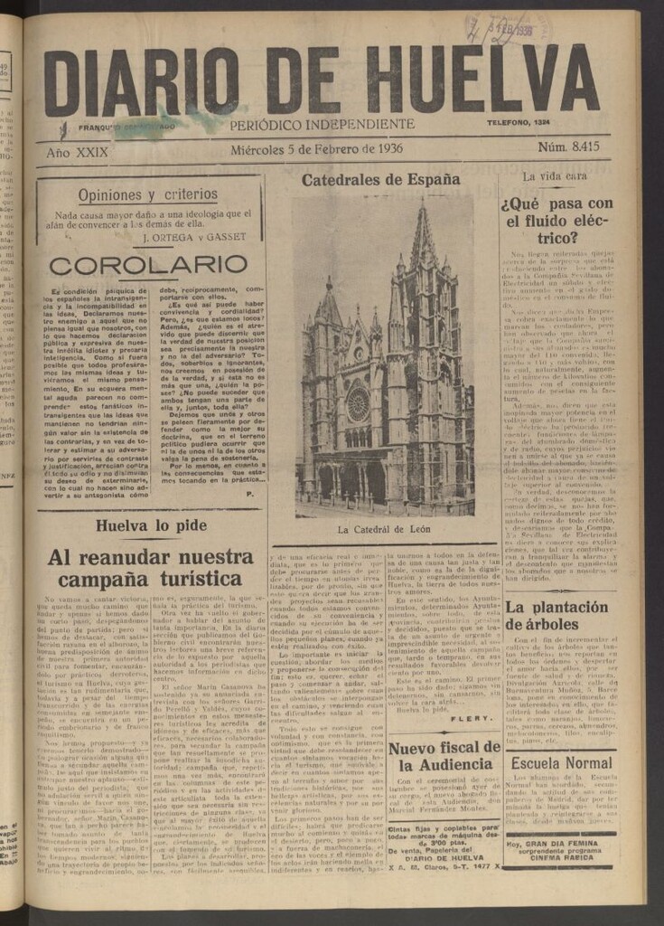 Miniatura de Diario de Huelva : periódico independiente del 5 de febrero de 1936