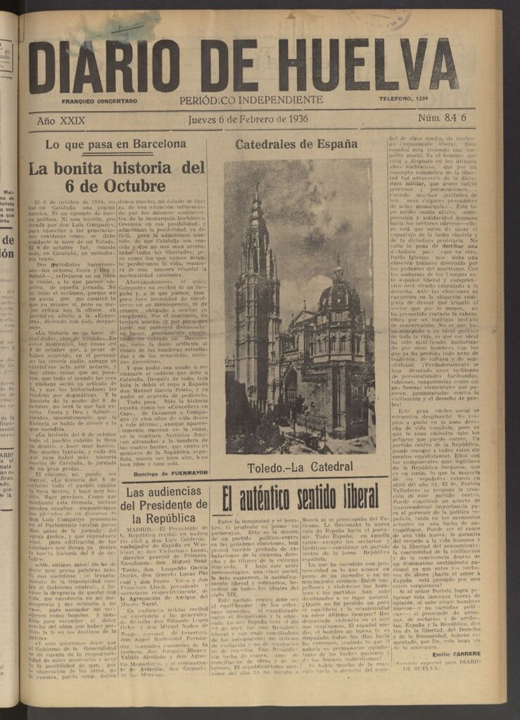 Miniatura de Diario de Huelva : periódico independiente del 6 de febrero de 1936