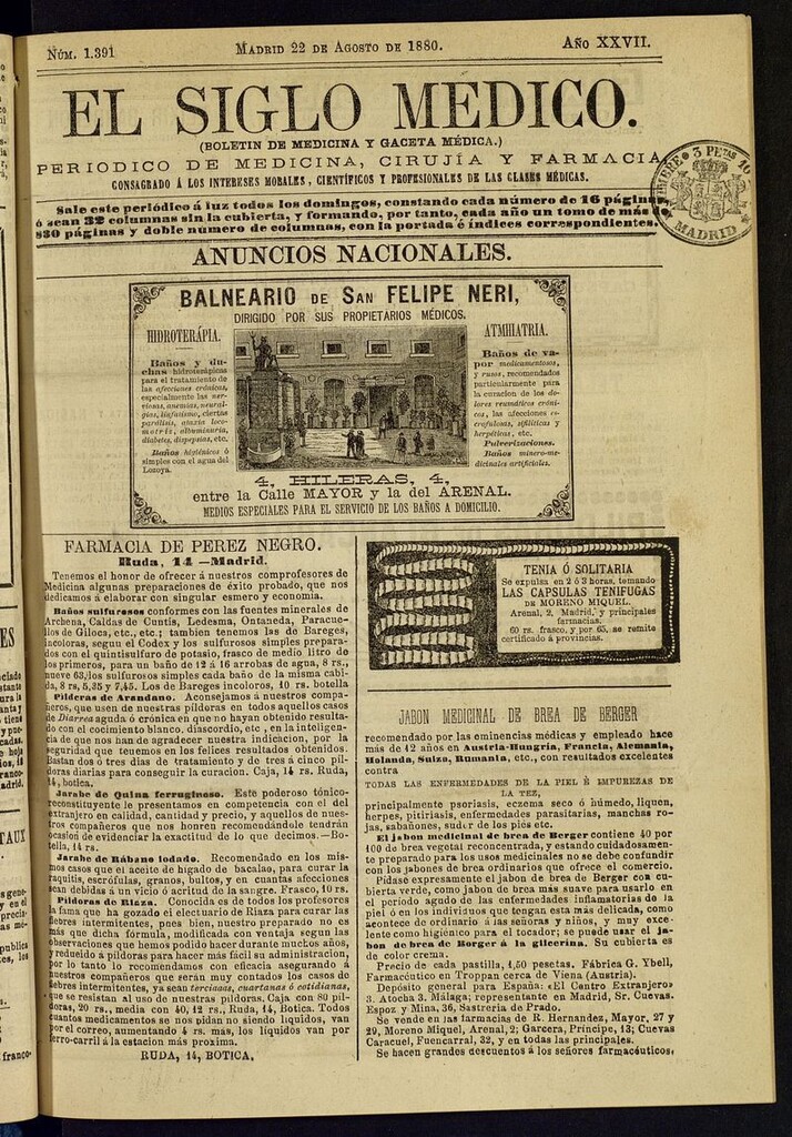 Miniatura de El Siglo Médico: boletín de medicina y gaceta médica del 22 de agosto de 1880
