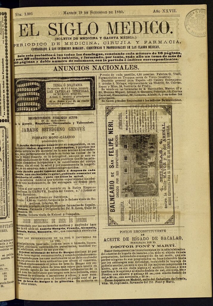 Miniatura de El Siglo Médico: boletín de medicina y gaceta médica del 19 de septiembre de 1880