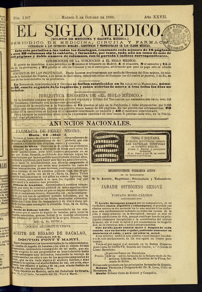 Miniatura de El Siglo Médico: boletín de medicina y gaceta médica del 3 de octubre de 1880