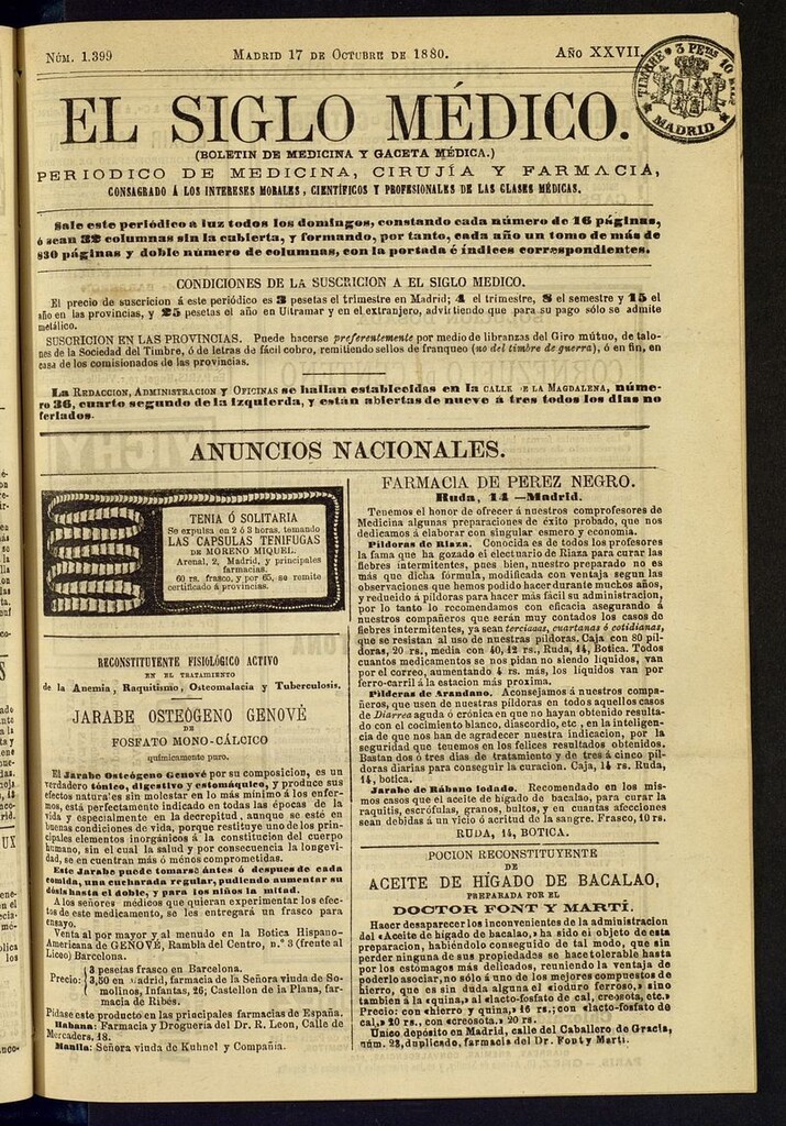 Miniatura de El Siglo Médico: boletín de medicina y gaceta médica del 17 de octubre de 1880