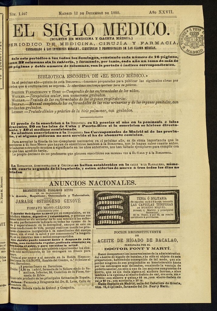 Miniatura de El Siglo Médico: boletín de medicina y gaceta médica del 12 de diciembre de 1880
