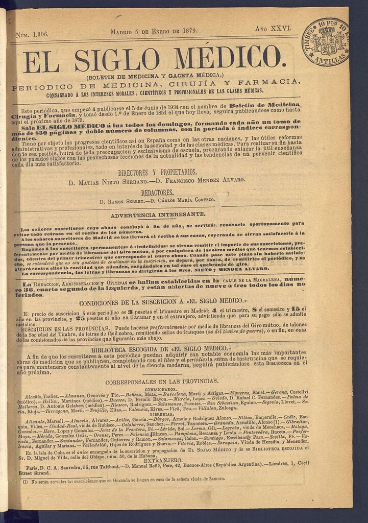 Miniatura de El Siglo Médico: boletín de medicina y gaceta médica del 5 de enero de 1879