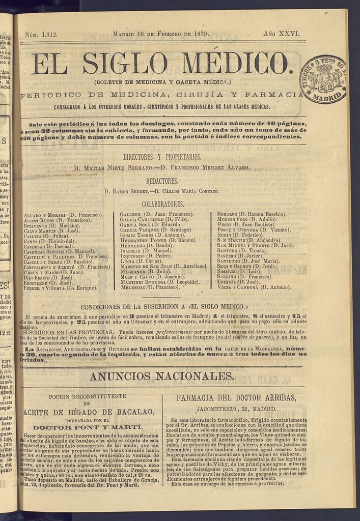 Miniatura de El Siglo Médico: boletín de medicina y gaceta médica del 16 de febrero de 1879