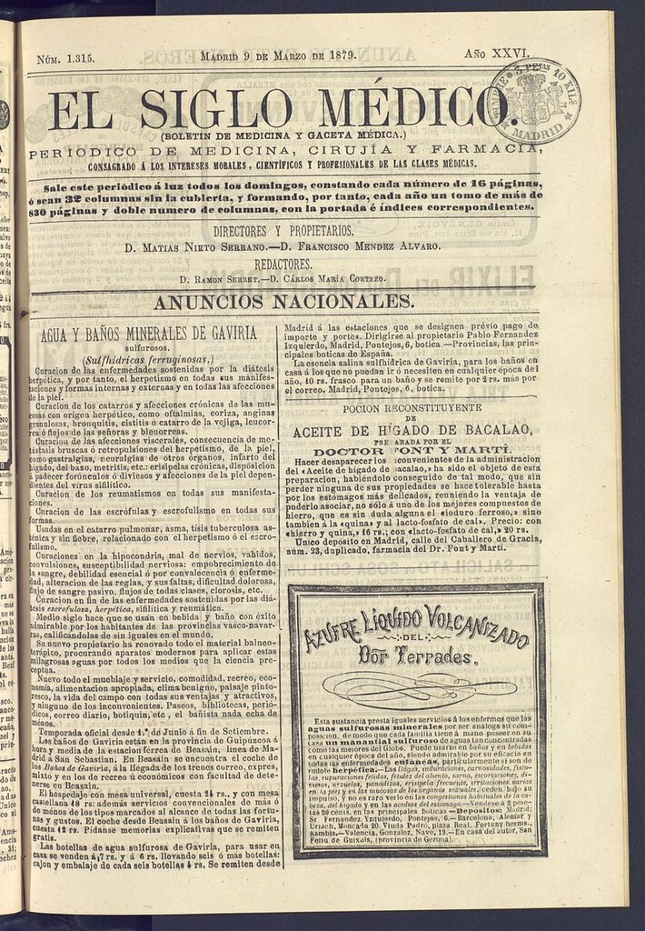 Miniatura de El Siglo Médico: boletín de medicina y gaceta médica del 9 de marzo de 1879