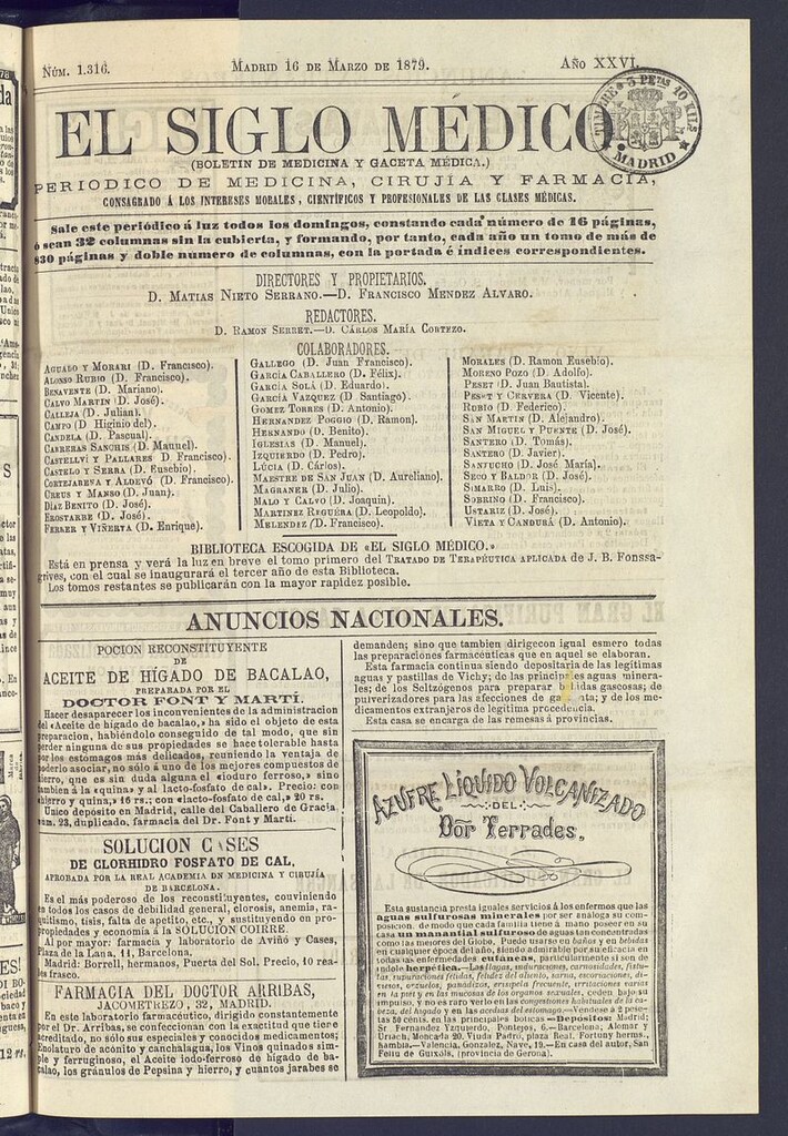 Miniatura de El Siglo Médico: boletín de medicina y gaceta médica del 16 de marzo de 1879