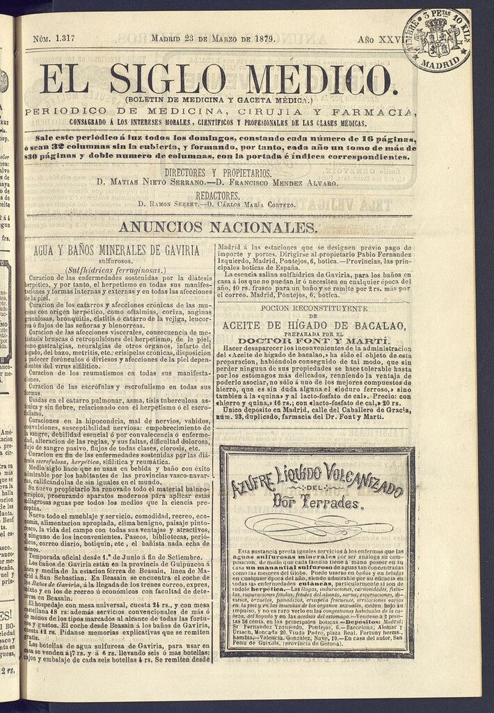 Miniatura de El Siglo Médico: boletín de medicina y gaceta médica del 23 de marzo de 1879