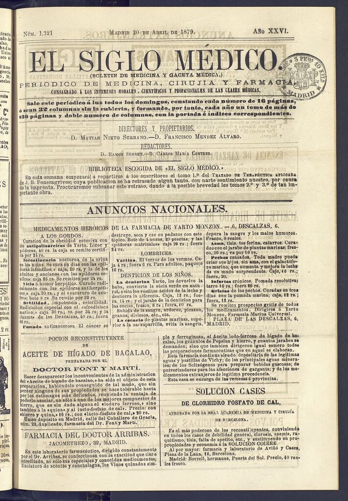Miniatura de El Siglo Médico: boletín de medicina y gaceta médica del 20 de abril de 1879