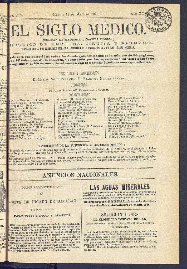 Miniatura de El Siglo Médico: boletín de medicina y gaceta médica del 18 de mayo de 1879