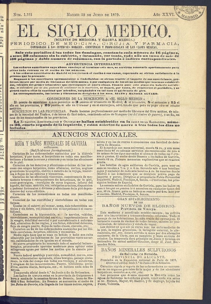 Miniatura de El Siglo Médico: boletín de medicina y gaceta médica del 29 de junio de 1879