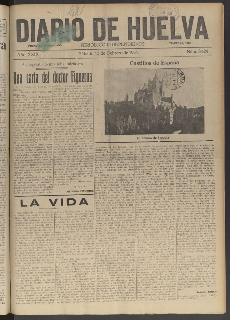 Miniatura de Diario de Huelva : periódico independiente del 15 de febrero de 1936